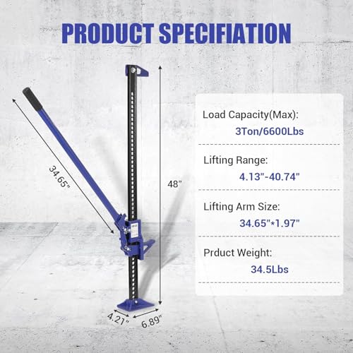 48 Inch Heavy Duty High Lift Farm Jack - 6600 Lbs Capacity Ratcheting Off-Road Utility Bumper Jack for Tractor, Truck, SUV, ATV, UTV, Car by WildVenture - Image 4
