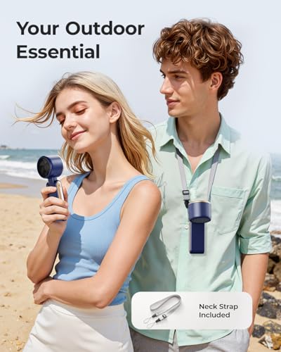 Image of Portable Handheld Turbo Fan - 5 Gear High Speed 4000mAh Rechargeable Mini Personal Hand Fan Blow Cold Air, Battery Operated Travel Essentials, Beach Vacation, Gifts for Women, Men (Navy Blue)