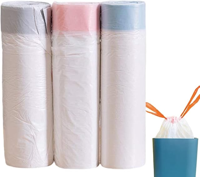 20L Drawstring Bin Bags Bin Liners Rubbish Bags Heavy Duty Small Bin Bags Degradable Trash Bags Paddle Bin Linners for Bedroom Kitchen Anti-drip Unscented 60PCS