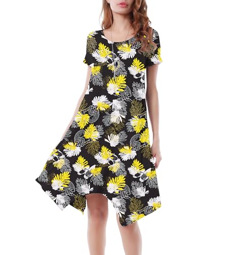 Image of Women Casual Loose Soft Crewneck Short Sleeve Pockets Swing T-Shirt Dress