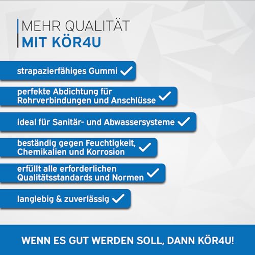 kör4u Siphon Spültisch Waschtisch Dichtung, 50x32mm, schwarz, Manschette, Gummimanschette, Gumminippel für Abflussrohr