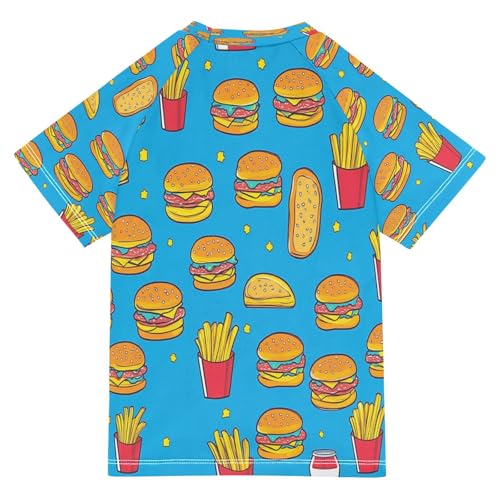 Boys Short Sleeve T-Shirts Burger Chips Fast Food Rashguard Kids Swim Shirts Sun UPF 50+ Multicoloured2