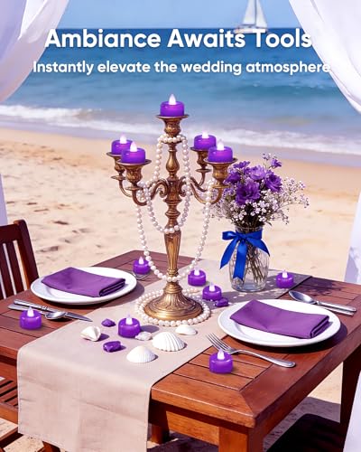 Image of Amagic 24 Pack Purple Flameless LED Tea Lights Candles Battery Operated, Electric Fake Tealight Candles for Party, Wedding, Table Centerpiece, Home Decor, Mardi Gras, Halloween, Christmas, Proposal