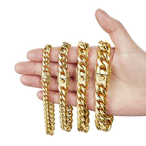 Mens Bracelet Cuban Link Chain 18K Gold Plated Bracelet Solid Diamond-Cut Chain Miami Cuban Chain Gold/ Silver Chain For Men Women Boys Girls 316Lstainless Steel/ 8/10/12Mm Width Classic Hip Hop Jewelry For Valentine's Day Gift #TOP5