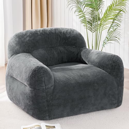 Image of Spacocld Giant Bean Bag Chair for Adults - Large Bean Bag Couch with Armrests, Bean Bag Sofa Stuffed High-Density Foam, Plush Lazy Sofa Comfy Chair, BeanBag for Bedroom, Living Room (Dark Grey)