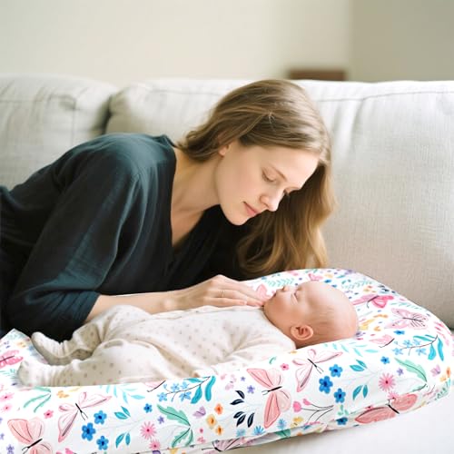 Image of Baby Lounger Cover Grils Boys, Soft and Comfortable Newborn Lounger Cover, Breathable and Stretchy Infant Nest Slipcover, Compatible with Snuggle Me Newborn Lounger, Cover Only (Butterfly)