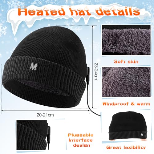 Coume 3 Pieces USB Heated Hat Scarf Gloves Set Heated Gloves for Men Women Black Beanie Winter Heating Scarf Touchscreen Handwarm for Outdoor Sports Cycling Skiing Camping Winter Gift2