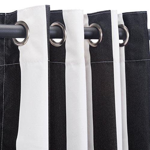 Comfort Classics Sunbrella Outdoor Curtain Panel, Nickel Grommet Top, 50 by 84 Inch in Cabana-Black; Perfect for Your Patio, Porch, Gazebo, or Pergola Inc.