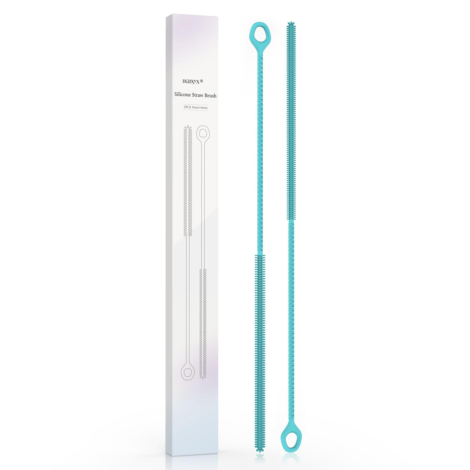 BGBXYX 2Pcs Silicone Straw Cleaner Brush Extra Long 32cm, Reusable Straw Brush for Straws, Non-Slip Handle Soft and Bendable, 6mm+9mm, Blue