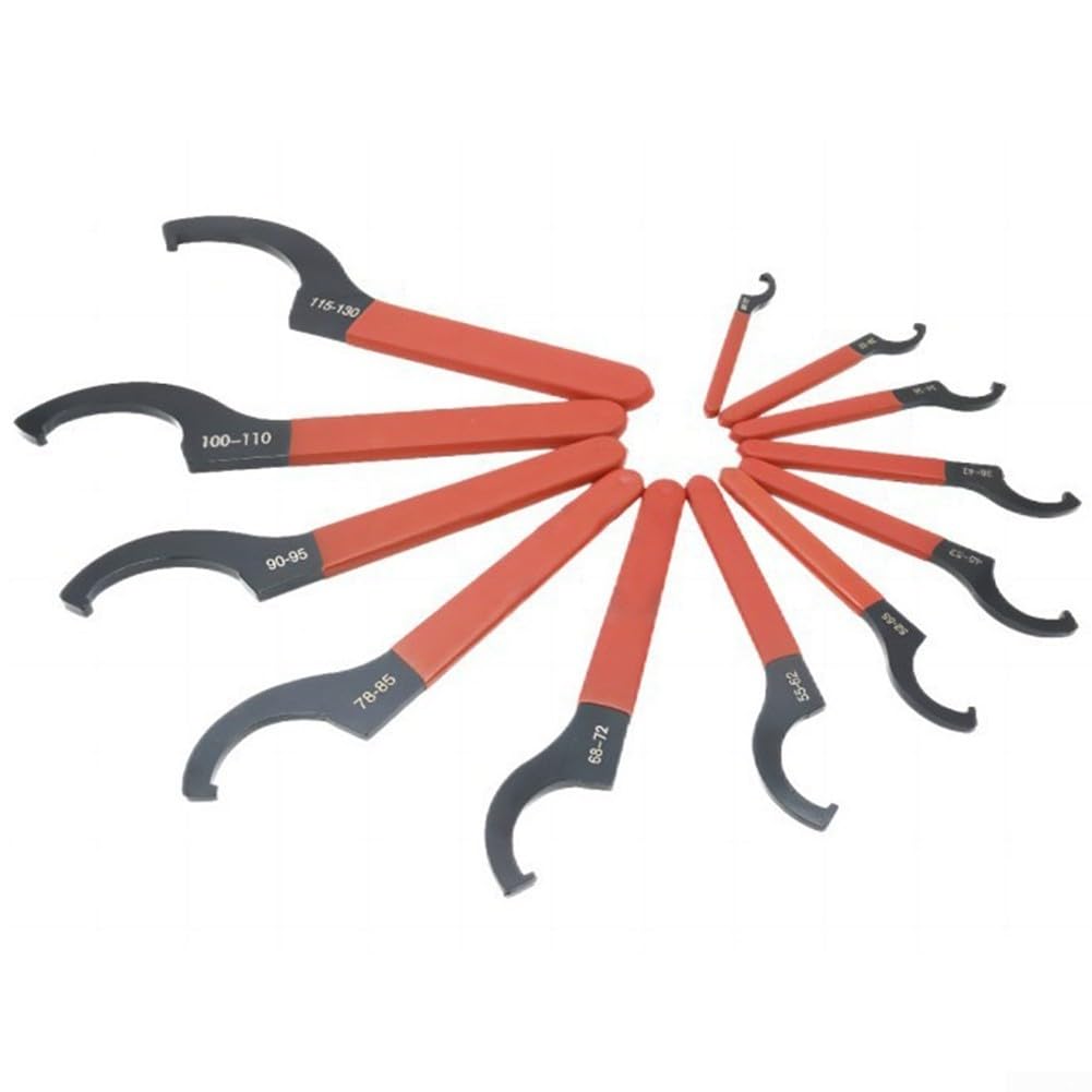 Lecreatekit Set di 10 chiavi a gancio a C regolabili per la rimozione dei dadi, in acciaio al carbonio con impugnatura antiscivolo, per mandrino elettrico e macchina per incidere, 22-110 mm