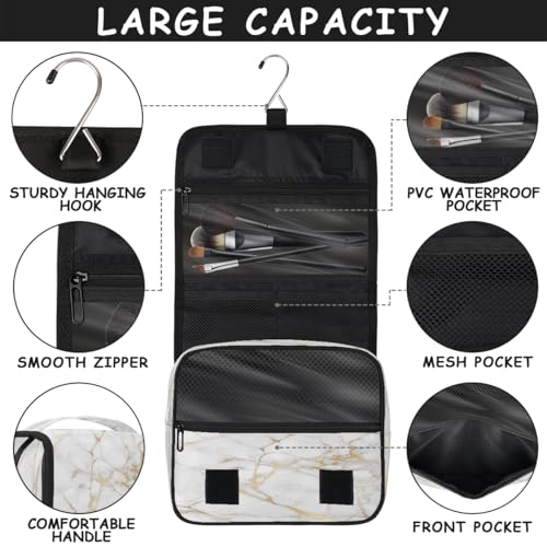 Travel Toiletry Bag for Women & Men Abstract Rose Gold Marble Hanging Cosmetic Organizer Portable Waterproof Makeup Case Make Up Bag with Compartments Travel Essentials for Bathroom Shower4