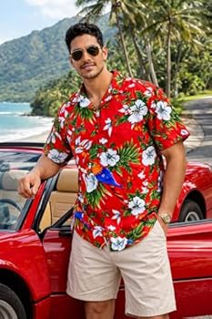 King Kameha Funky Hawaïhemd voor heren, casual, met knoopsluiting, korte mouwen, uniseks, strand