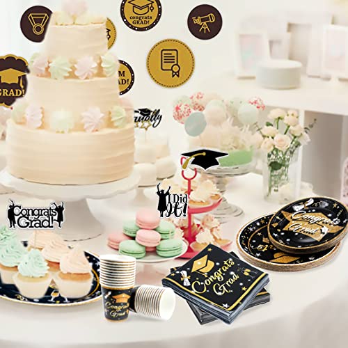 Graduation Plates And Napkins - 2023 Graduation Party Supplies Set For 24 Guests Disposable Paper Dinnerware Set In Black And Gold Foil Plates For Party Supplies Decorations #TOP5