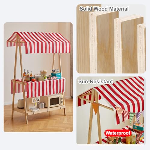 Stand de marché en bois de qualité avec structure à 2 niveaux orange - 7