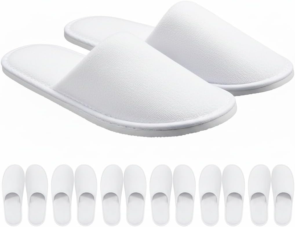 Spa Slippers – 6 Pairs Disposable Cotton Slippers, Closed Toe, Non-Slip Sole, for Women & Men – Hotel, Guest, Travel, Salon, Party, Spa, Pedicure Use
