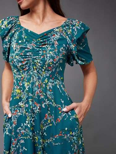 Image of Miss Chase Women Pleated V Neck Full Sleeves Relaxed Fit Midi Length Dress