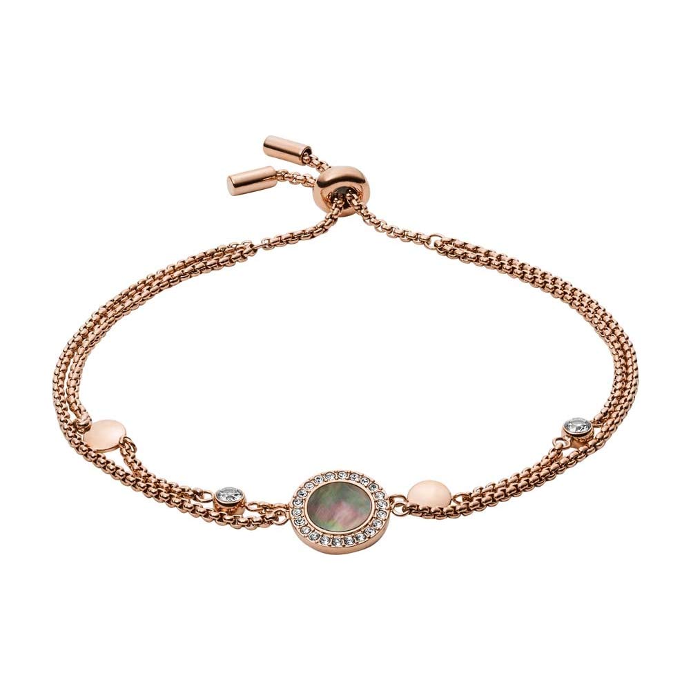 Fossil Women's Stainless Steel Val Gray Mother Of Pearl Slider Closure Bracelet, Rose Gold