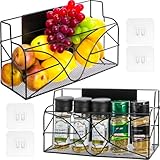 WUWEOT Magnetic Refrigerator Basket Set of 2, Magnetic Fruit Potato Onion Storage Shelves, Spice Rack Organizer Bin, Whiteboard Classroom Basket with 4 Hooks for Refrigerator Kitchen Office School