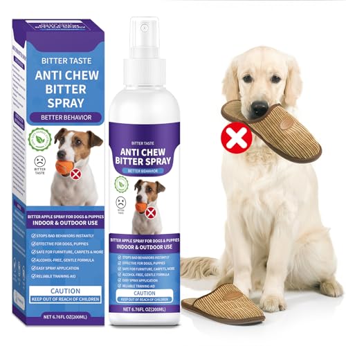 No Chew Spray for Dogs, 200ML Bitter Apple Spray for Dogs to Stop Chewing and Prevents Wound Licking, Protects Furniture, Shoes, Bandages, Alcohol-Free & Non-Toxic, Safe for Indoor & Outdoor Training
