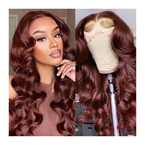 Perruque lace front wig synthétique marron rougeâtre ondulée longue pour femmes