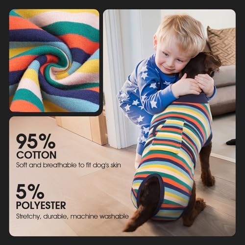Image of FUAMEY Recovery Suit for Dogs After Surgery,Soft Breathable Dog Bodysuit E-Collar & Cone Alternative Surgical Suit,Male Female Dog Neuter Spay Suits Anti Licking Wounds Onesie Dark Blue Stripes XXL