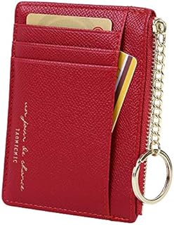 Women's 8 Cards Slim Minimalist Card Holder Coin Changes Purse Keychain Front Pocket Wallet, Pink
