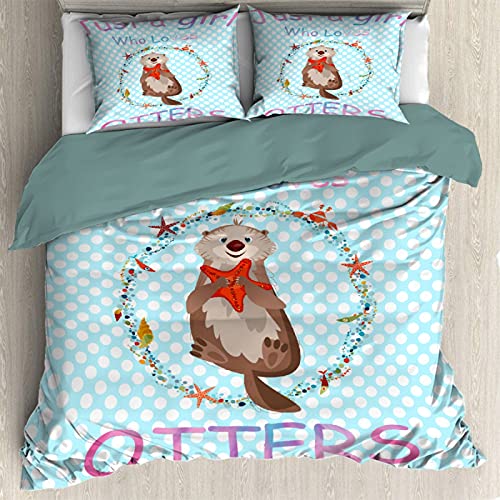 Darani Just A Girl Who Loves Otters Duvet Cover King 104 x 90 in Ultra Soft Washed Microfiber Comforter Cover Sets 3 Pieces (1 Duvet Cover + 2 Pillow Shams)