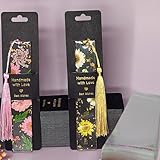 100 Set Bookmark Holder Packaging, Handmade with Love Bookmark Display Cards with Bags Hanging Resin Book Mark Sleeves Small Business Packaging Supplies for Selling Items Package Party Favors (Black)