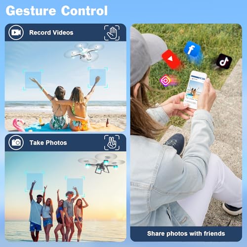 drone with 1080p camera for beginners remote control quadcopter with gestures selfie altitude hold one key start 3d flips 2 batteries toy for beginners white