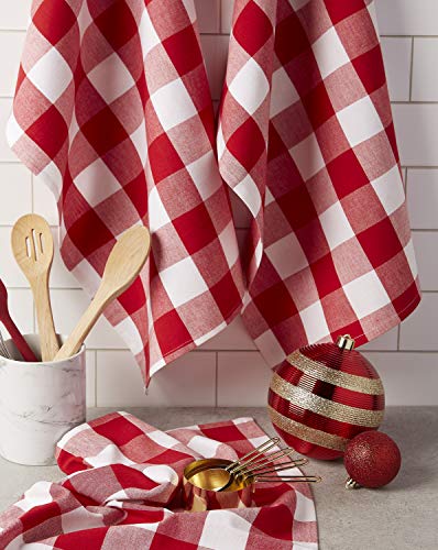 Dii Buffalo Check Kitchen Collection, Classic Farmhouse Dishtowel Set, 20X30, Red & White, 3 Piece #TOP4
