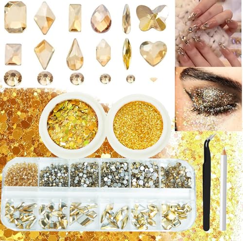 2120 Stück Champagner Gold Strasssteine – Multi-Formen Flatback Edelsteine Für Nageldesign & DIY