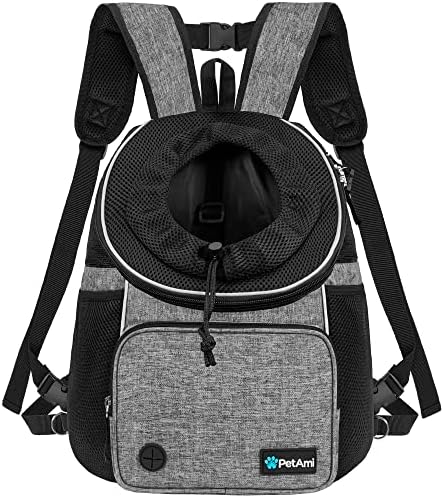 PetAmi Dog Front Carrier Backpack, Adjustable Pet Cat Chest Ventilated Dog Carrier for Hiking Camping Travel, Small Medium Puppy Large Cat Carrying Bag, Max 10 lbs, Gray