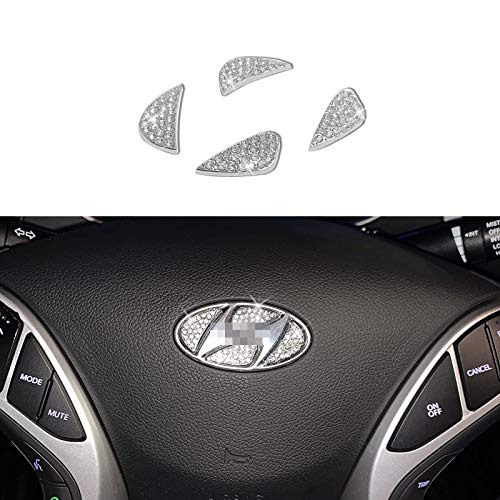 LHEVEN Bling Bling Car Steering Wheel Decorative Diamond Stickers For Hyundai Accessories Sonata Elantra IX35 IX25 Tucson Verna MISTRA Accent Steering Wheel Sign Logo Rhinestone Decals Cover