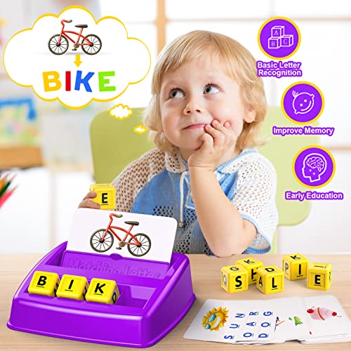Educational Games for Kids Ages 3-8, Matching Letter Game for Kids Toys for 3-8 Year Olds Boys Girls Birthday Gifts for 3-8 Year Olds Girls Boys Preschool Kindergarten Educational Spelling Toys Purple — view 5