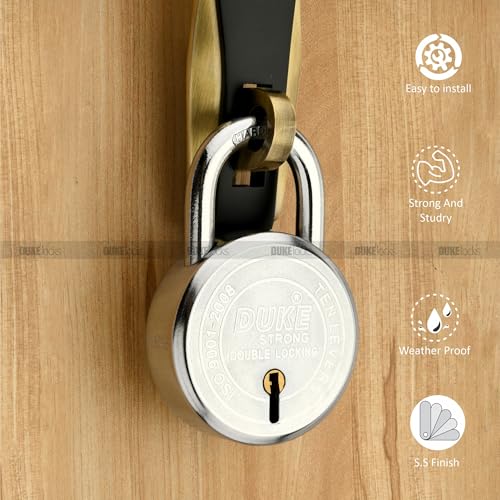 Image of Duke Padlock 65mm with 3 Keys, Steel Double Locking, Padlocks for Gate, Door, Shutter Silver Finish (Pack of 5)