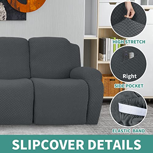 Yemyhom 4 Pieces Stretch Recliner Slipcover Latest Jacquard Recliner Chair Cover With Side Pocket Anti-Slip Fitted Recliner Cover Couch Furniture Protector With Elastic Bottom (Recliner, Dark Gray) #TOP3