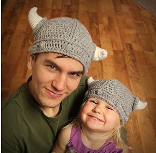 Ypser Cute Bull Horn Beanie Cap Handmade Knitted Crochet Viking Beanie #TOP1