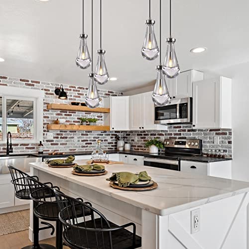 Joyunleo 3 Light Pendant Lights Kitchen Island, Raindrop Cluster Pendant Light Fixture, Adjustable Hanging Rope Chandelier For Dining Room Brushed Nickel Teardrop Ceiling Lamp For Foyer Hallway #TOP1