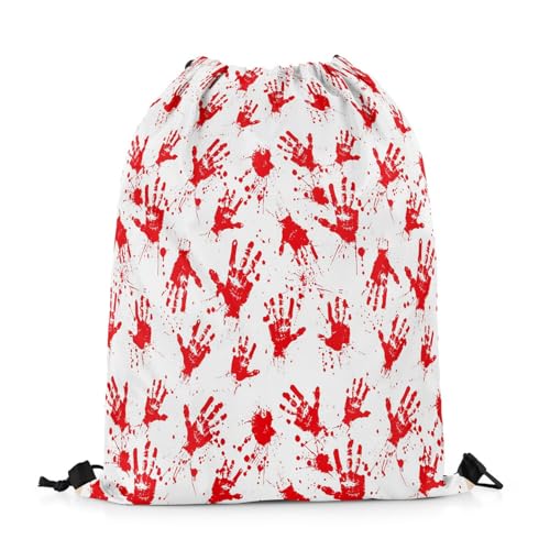 Erosebridal Halloween Horror Drawstring Bags 13X15.7 Bloody Handprint Draw String Back Bag Halloween Bloodstain Spooky String Backpack Scary Halloween Handprints Drawstring Backpack,Red