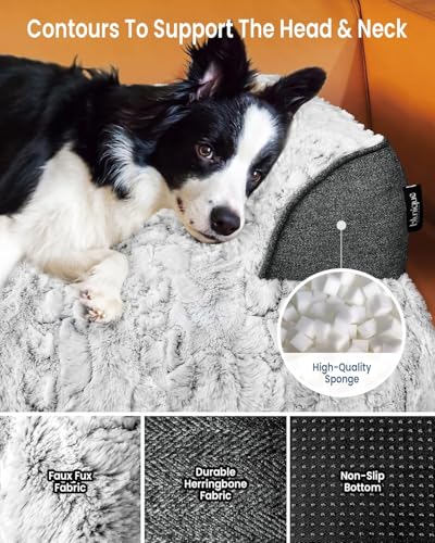 Image of Calming Dog Bed for Couch with Cozy Raised Edge, 45x37 Inch, Grey