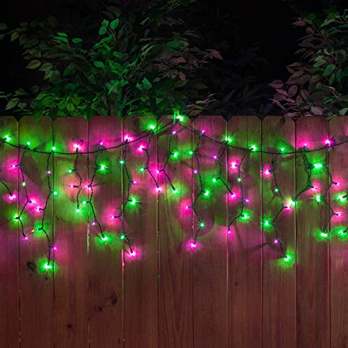 Kringle Traditions 8.5 Ft 150 Purple/Green Icicle Lights - Black Wire, Indoor/Outdoor Halloween Lights #TOP4