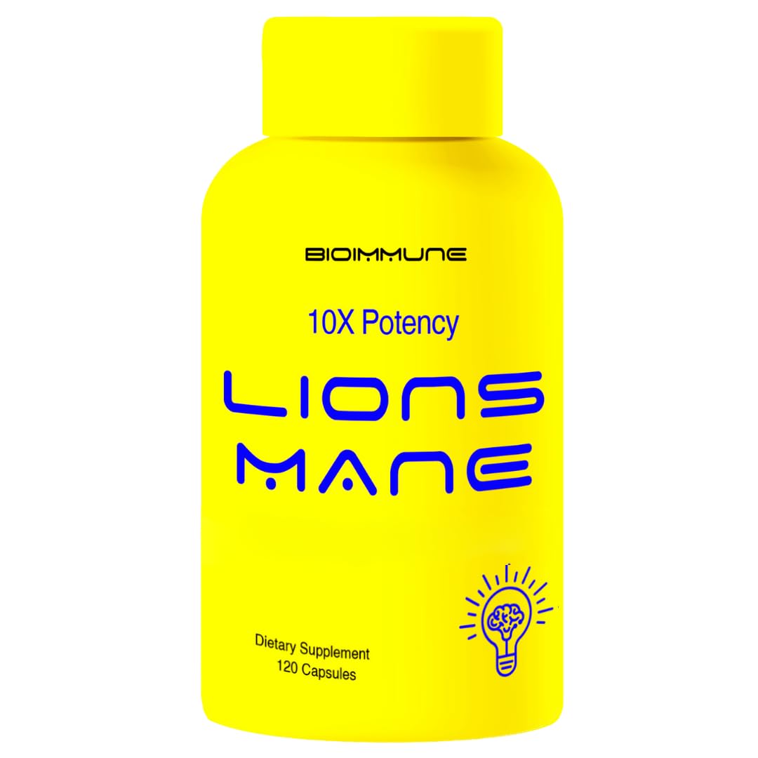 BioImmune Organic Lions Mane Supplement Capsules 120 Capsules w/Patent Litropane™ Immune System Booster Nootropic Brain Support Mushroom Supplement. Highly Concentrated Extract