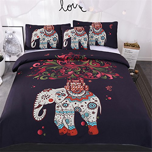 Sleepwish 4 Pcs Bohemian Bedspread Ethnic Elephant Tree Duvet Cover Exotic Boho Duvet Cover Elephant Bed Set Twin Size #TOP12