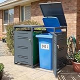 COSTWAY Cache Poubelle Exterieur 2 x 240 L, Abri Poubelle Exterieur Double en Métal avec Vérin à Gaz, Amortisseur, Portes Verrouillables, Range Poubelle Exterieur pour Patio, Jardin, Cour (Gris)