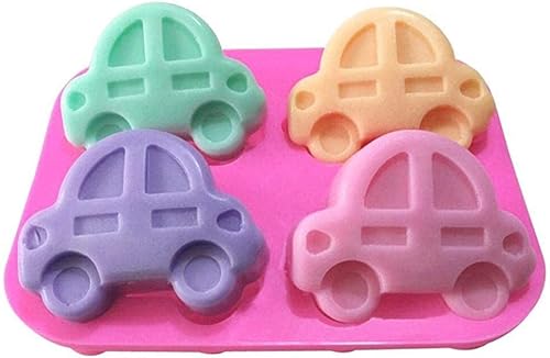Miniatura 3 de Moldes de silicona para automóvil de juguete de 4 cavidades hechas a mano, bandeja de jabón para tartas, sartén, mousse, pan, pudín, fondant,