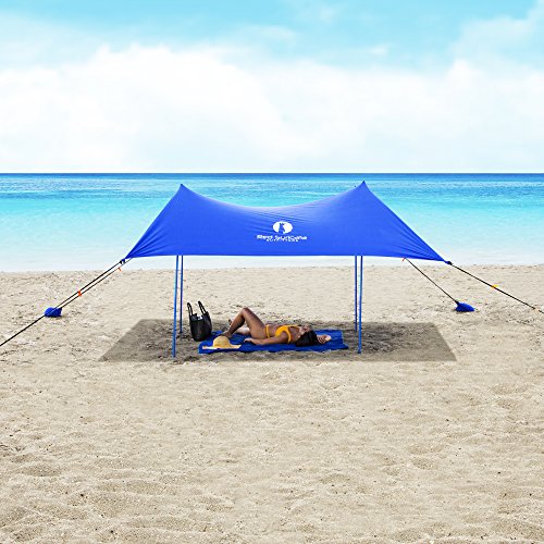 Red Suricata Family Beach Parasol - Sun Shade Canopy | UPF 50 UV Protection | Tent with 4 Aluminium Poles, 4 Pole Anchors, 4 Sandbag Anchors | Large & Portable Shelter Tarp