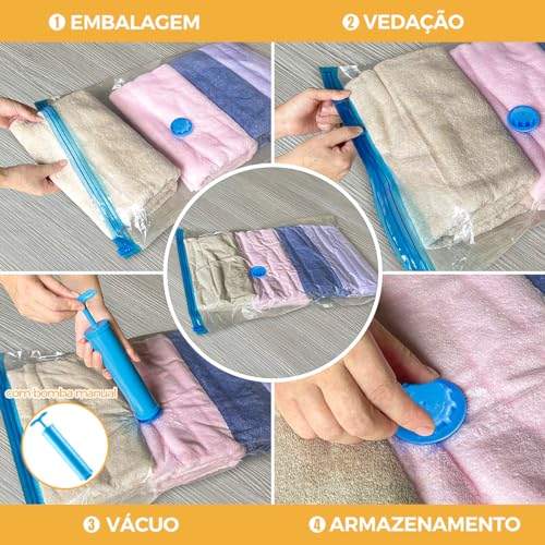10 sacos de armazenamento a vácuo com bomba, sacos de armazenamento selados a vácuo (2 grandes/3 méd