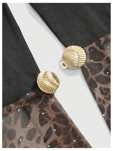 Women's Y2k Cheetah Print Sequin Halter Tops Leopard Tie Back Metal Crop Corset Sleeveless Party Rave Outfits4