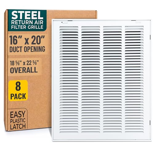 [8 Pack] Fits 16x20 Duct Opening | Steel Return Air Filter Grille by Handua [Removable Door] | Vent Cover Grill | White | Easy-to-Use Plastic Latches | Out Dim:: 18 5/8"W X 22 5/8"H