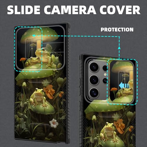 wiaekosef for Galaxy S25 Ultra Case Built in Slide Camera Lens Cover,Heavy Duty Shockproof Protection Dual Layer Case for Samsung Galaxy S25 Ultra 6.9" 2025,Cute Frog Mushroom - image 3